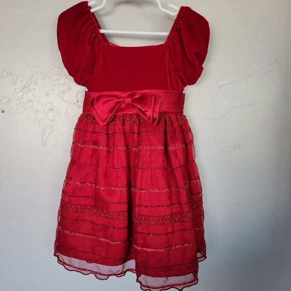 Youngland Toddler Girl 2T Red Dress Satin Bow Velvet Top Tulle Skirt Valentine's - Picture 1 of 6